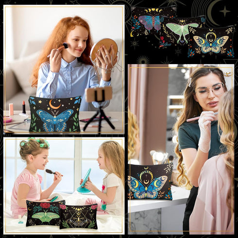 Kajaia 12 Pcs Butterfly Makeup Bag, Christmas Gifts for Women, Canvas Cosmetic Bag
