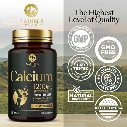 Calcium 1200 mg with Vitamin D3, 240 Tablets - Supports Bone Strength, Teeth & Immune System