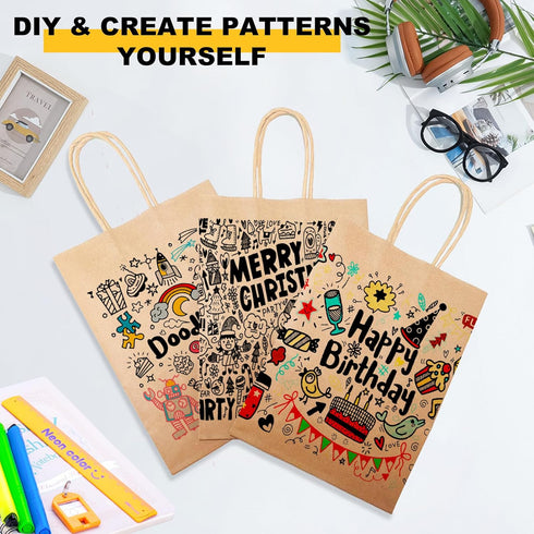 BAG BOX Kraft Paper Gift Bags with Handles, Small Business Shopping Bags for Grocery Birthday Party Supplies