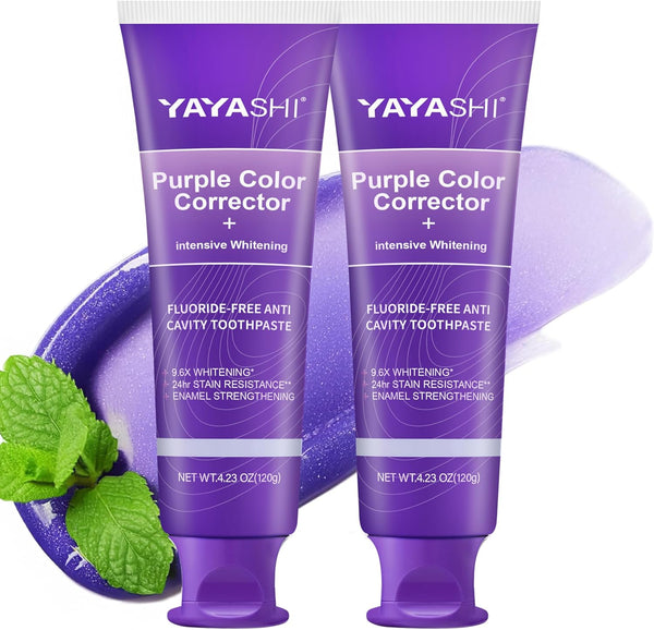 Purple Color Corrector Whitening Toothpaste, Fluoride-Free,Deep Stain Remover Toothpaste, Plaque Remover for