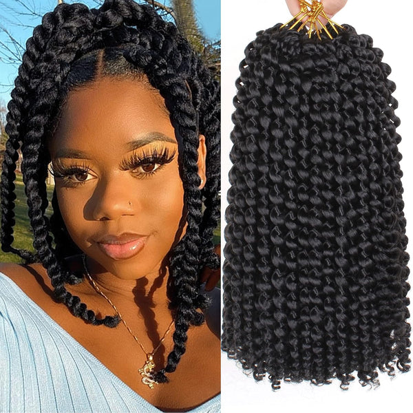 Leeven 12 Inch Water Wave Crochet Hair - 2 Packs Short Bob Passion Twist Hair for Butterfly Locs, Natural Black