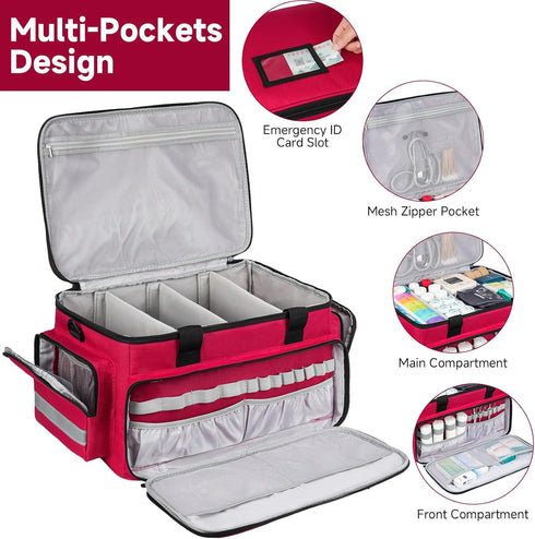 Jaffzora Medical Bag, Medical Equipment Case Empty, Large Home Health Nurse Bag with Shoulder Strap, Medication First