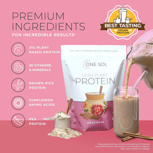 One Sol Lean Plant Protein Powder - Horchata, Low Carb, Gluten-Free, Vegan Friendly, No Sugar Added