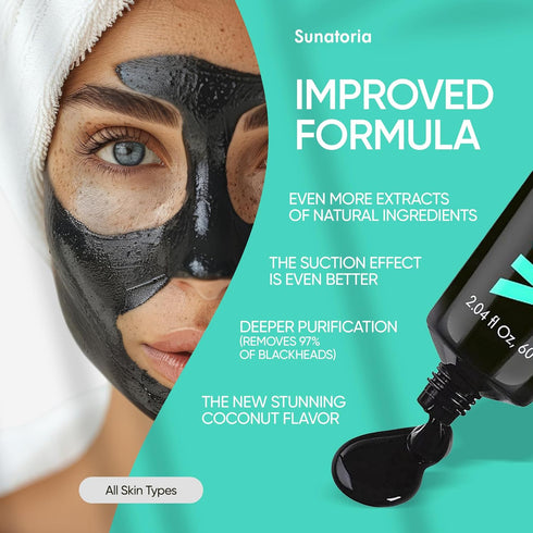 SUNATORIA Blackhead Remover Mask - Activated Charcoal Peel Off Face Mask for Deep Pore Cleaning and Blackhead Removal
