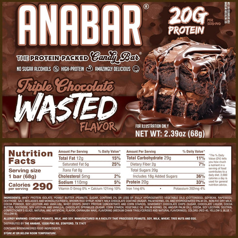 Protein-Packed 20 (12 Anabar Protein Bar, Triple Chocolate Wasted, The Candy Bar, No Sugar Alcohols, High Protein