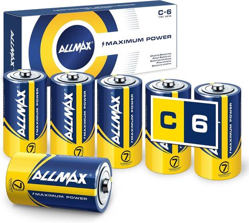 Allmax C Maximum Power Alkaline Batteries, 6 Count – Ultra Long-Lasting, 7-Year Shelf Life