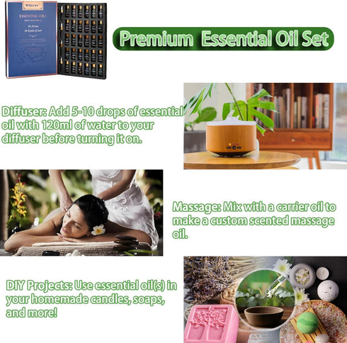 Set-Essential Care,30x5 ml Essential Oils Oils-Perfect for Diffuser, Humidifier,Aromatherapy, Massage,Soap Making,Skin