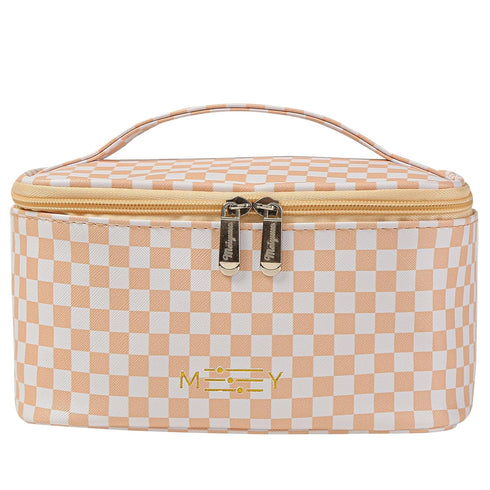 KITENROM Preppy Makeup Bag, Travel Cosmetic Bags for Women, Multi-color Checkered Small Pouch, Waterproof (Pink