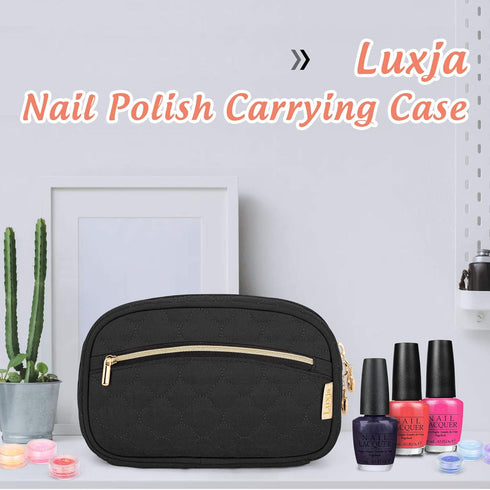LUXJA Nail Polish Organizer Case - Holds 10 Bottles (15ml), Zipper Pockets, Black (Bag Only)