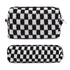 Makeup Bag Checkered Cosmetic Bag - Black Makeup Pouch with Large Capacity and Makeup Brushes Storage Bag