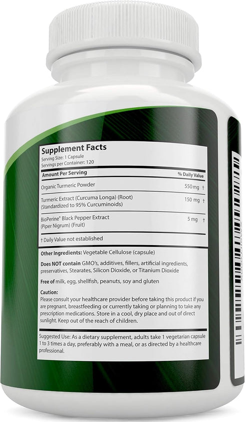 Turmeric Curcumin with BioPerine - 120 Vegan Capsules, 700mg Turmeric per Capsule with Black Pepper Extract