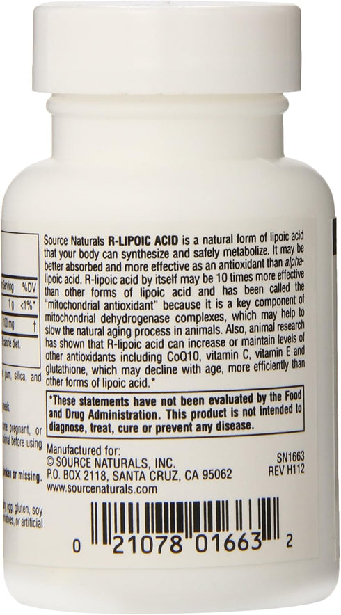 Source Naturals R-Lipoic Acid 100mg, 30 Tablets