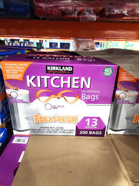 Worldwide Nutrition 13 200 Count Pack Bundle Compatible with Kirkland Signature Flex-Tech Gallon Kitchen Garbage Bags