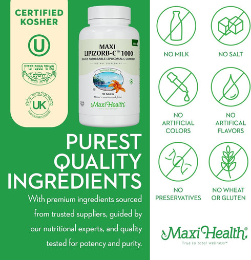 Liposomal Vitamin C - 1000mg Tablets with Digestive Blend, Highly Absorbable High Dose Vitamin C, Non-GMO Kosher