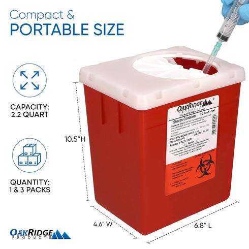 Oakridge Products Transparent Sharps Container for Home Use and Professional, 2.2 Quart (1-Pack)