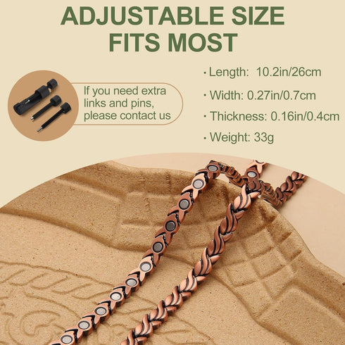 MagEnergy Copper Ankle Bracelet for Women, 99.9% Pure Copper Magnetic Anklet with 3500 Gauss Magnets
