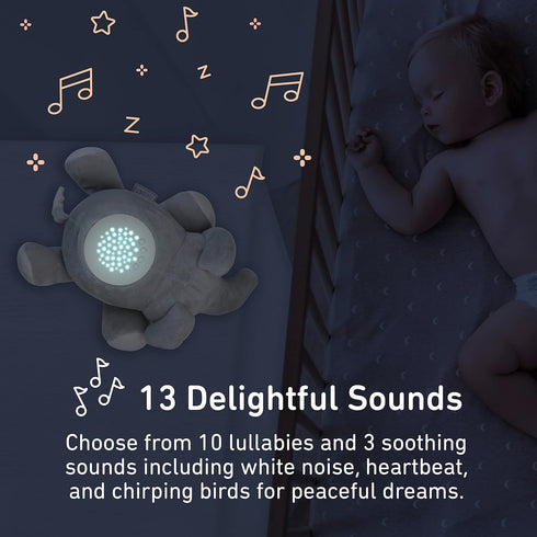 PureBaby Sound Sleepers Portable Sound Machine & Star Projector - Plush Sleep Aid for Baby, 10 Lullabies, Elephant
