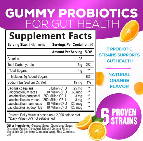 Nature’s Acidophilus Probiotics for Women & Men Gummies, 5 Billion CFU, 6 Strains, Daily Probiotic Supplement Gummy to Support Digestive Health, No Refrigeration Needed, Orange Flavor - 60 Gummies