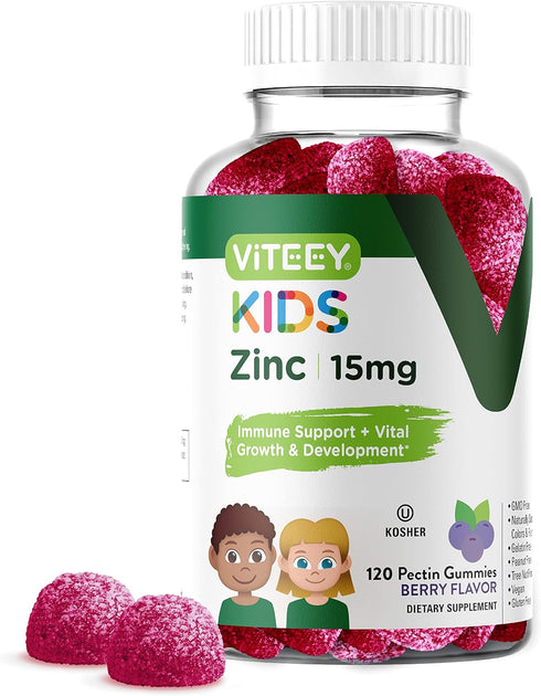 Zinc Gummies for Kids 15mg - Immune Support & Antioxidant - Vegan, Gluten Free, Tasty Chewable Berry Flavor - 120 Count