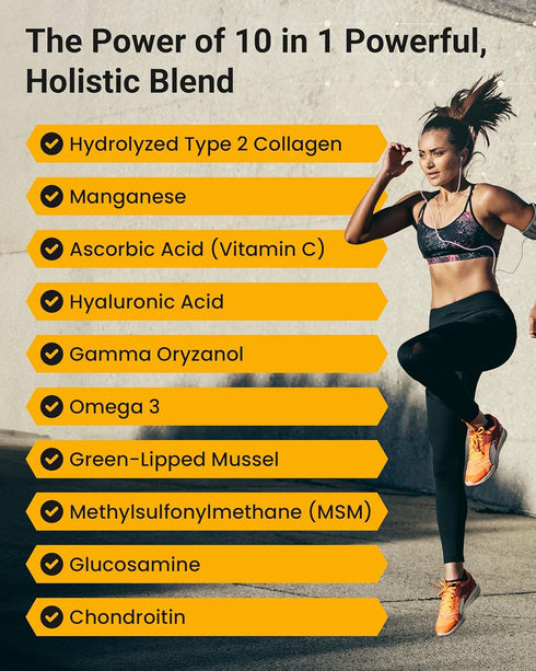 10 Natural Pain Relief Ingredients for Joint, Tendon, and Ligament Supplement - Arthritis, Injuries, Bone Health