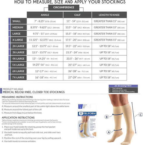 Truform 20-30 mmHg Compression Stockings, Knee High, Closed Toe, Black, 2X-Large