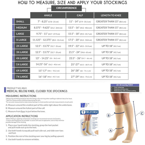 Truform Short Length Compression Stockings 20-30 mmHg, Closed Toe, Black, Medium for Men and Women