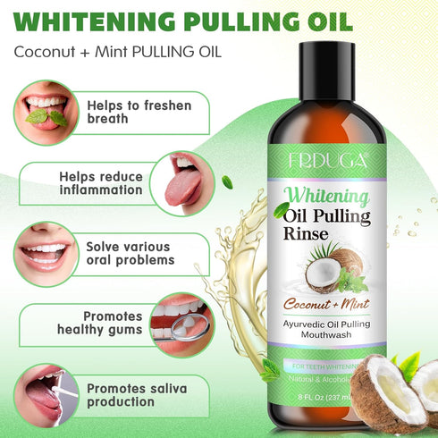 Coconut Oil Pulling for Teeth and Gums, 237ML, Coconut + Mint Mouthwash Pulling Oil for Improved Oral Hygiene