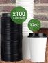 White 12 Oz Paper Coffee Cups with Recyclable Dome Lids, 100 Pk. BPA Free Disposable Drink Cup Set for Hot Tea and