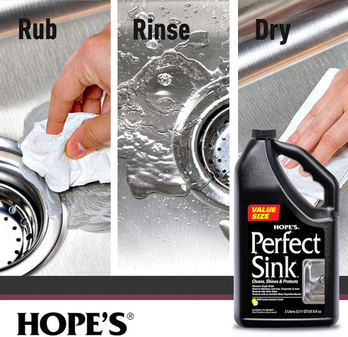 HOPE'S Perfect Sink Cleaner and Polish, Restorative, Water-Repellant, Removes Stains, Ideal for Brushed Stainless