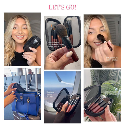 Cosme 9 FULL FACE MINI TRAVEL Makeup Brush Set, Natural Coverage Brushes with Brush Case