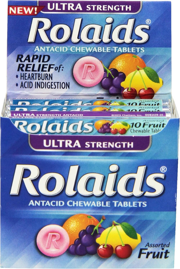Rolaids Ultra Strength Tablets - Fruit, 10 Count (Pack of 12)