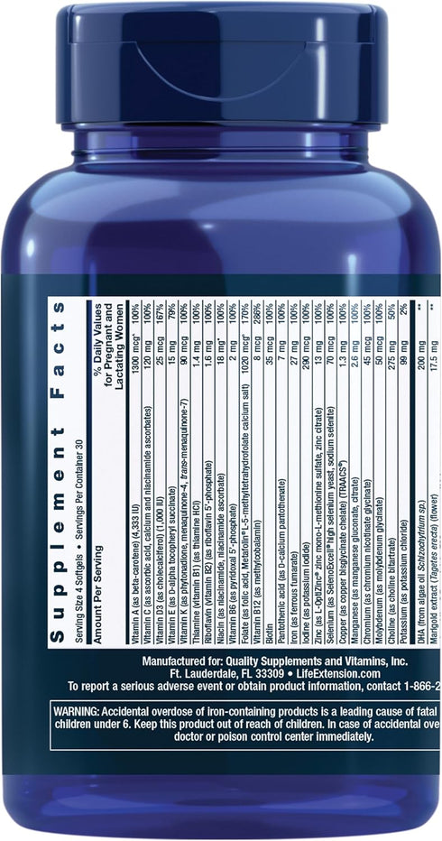 Life Extension Prenatal Advantage Supplement – Comprehensive Prenatal Vitamin for Pregnant Women, 120 Softgels