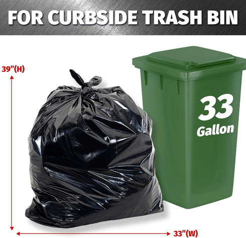 33 Gallon Trash Bags, 30 Micron Heavy Duty Pure LDPE Garbage Can Liners, 33" x 39" Large, Black, 100 Count by Bagtron