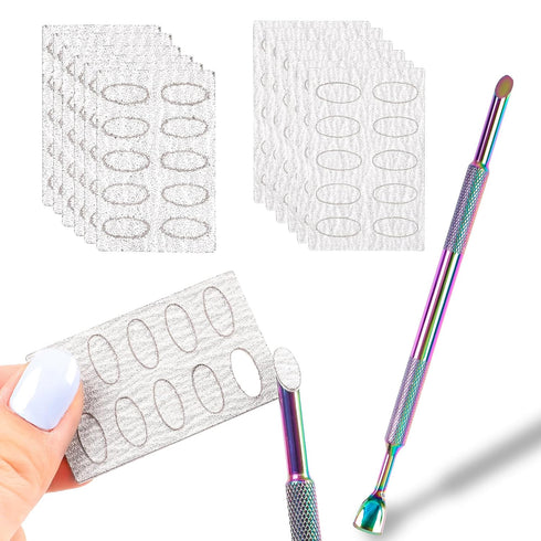 Nail Cuticle Pusher Kit - Self-Adhesive Sandpaper Manicure Tools, 240/100 Grit Sandpaper Sheets, Nail Care