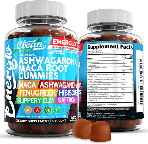 Ashwagandha Maca Root Gummies with Fenugreek Hibiscus Slippery Elm Saffron Extract &