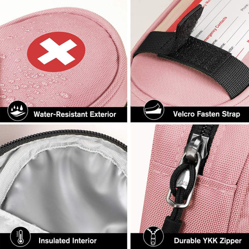 SITHON Insulated EpiPen Medical Carrying Case, Travel Medication Organizer Bag for 2 EpiPens, Asthma Inhaler, Pink