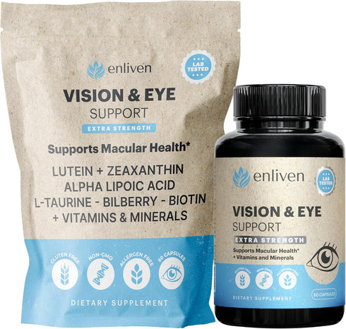 enliven Lutein and Zeaxanthin Supplement, Extra Strength Vitamins for Vision & Eye Health (60 Capsules)