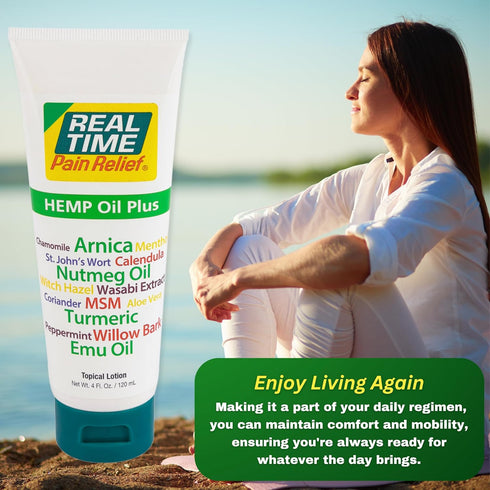 Real Time Pain Relief Hemp Oil Plus, 4oz Tube, Advanced Formula with 19 Natural Ingredients