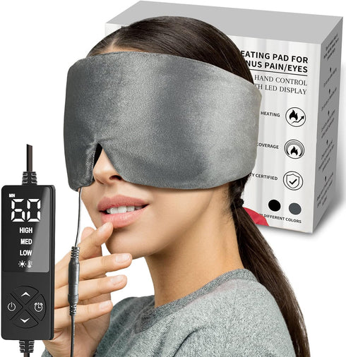 sticro Heated Eye Mask, Extra Large Size for Dry Eyes & Sinus Pressure Relief, Gray - 3 Heat & 5 Timing Settings