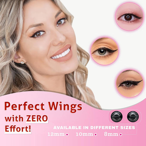 Winged Eyeliner Stamp, 2 x Black Liquid Eyeliner Pens, Easy Cat Eye Stencil Makeup Tool, SmudgeProof & Waterpoof Eye Liner, Vamp Wing, Wingliner (10mm Classic, Midnight Black)