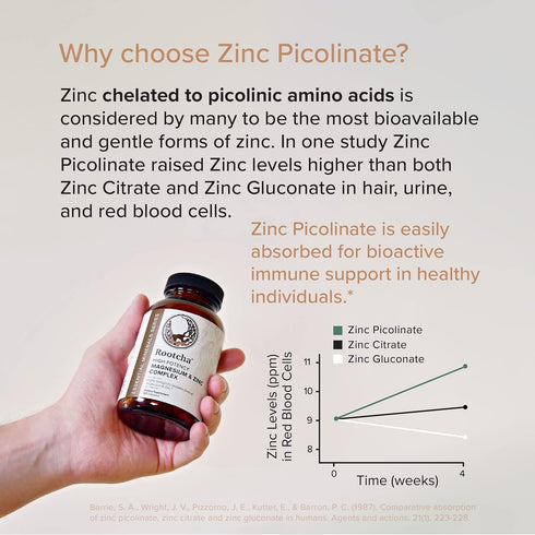 Potent & Pure Magnesium & Zinc Complex - Fully Reacted Magnesium with Chelated Zinc Picolinate, 120 Capsules