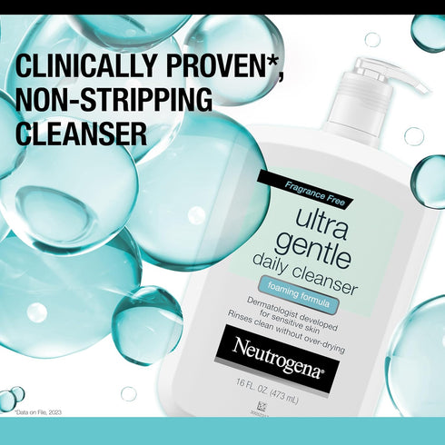 Neutrogena Ultra Gentle Foaming and Hydrating Face Wash for Sensitive Skin, 16 fl. oz, Oil-Free, Soap-Free