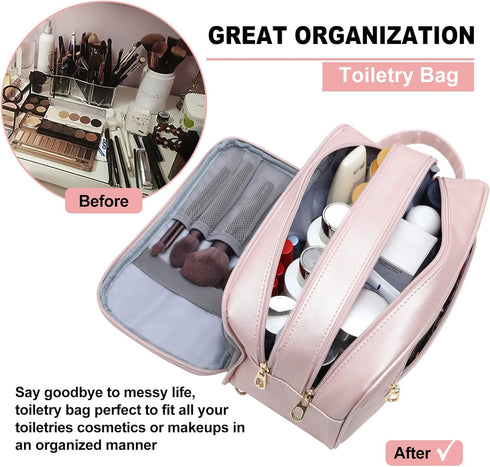 Travel-Accessories Makeup Bag for Women,Water Resistant Toiletry-Bag-For-Travel-Essentials,Dorm Room Essentials,Eco Leather Cosmetic Bag for Full Size Toiletries,Mother's Day Graduation Gifts for Her