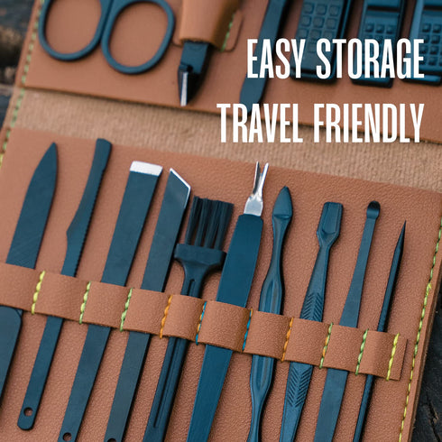 Nail Clipper Set - 16 Pieces Stainless Steel Manicure Kit for Men, Pedicure Kit with Brown Leather Case