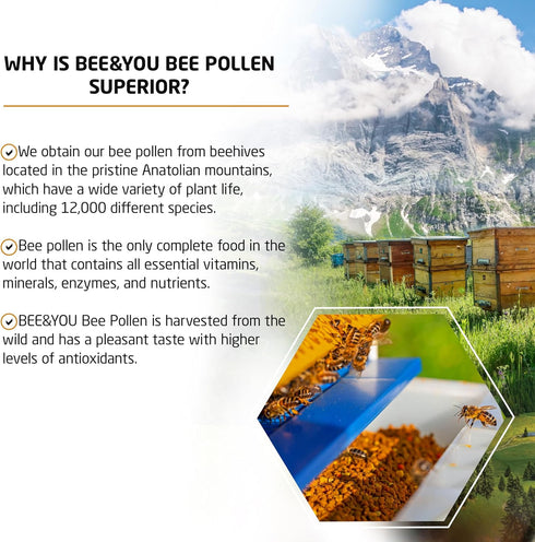 Bee and You Natural Raw Bee Pollen Granules, Superfood Supplement, Amino Acids, Gluten Free, 5 Oz Bag