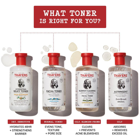 THAYERS Milky Face Toner with Snow Mushroom and Hyaluronic Acid, Natural Gentle Toner for Sensitive Skin