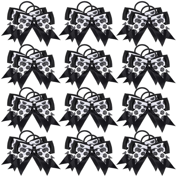 MTLEE Volleyball Hair Ties - 24 Pcs Black and White Bow Accessories for Girls and Women