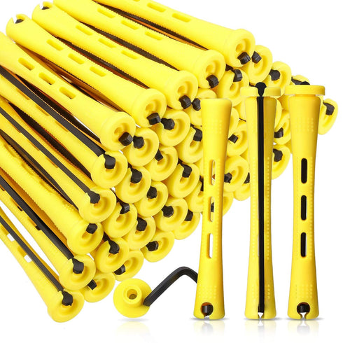 WILLBOND 60 Pcs Short Perm Rods Natural Hair Perming Kit with Elastic Rubber Band Non Slip Plastic Cold Wave (0.28