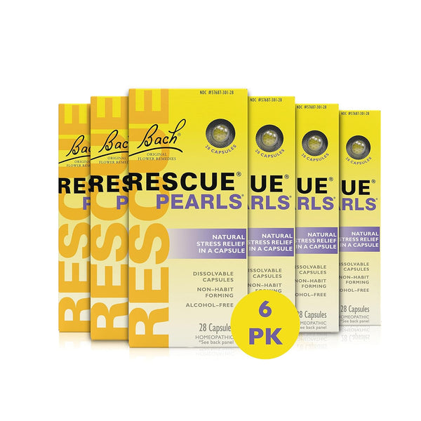 Bach RESCUE PEARLS, Natural Orange Vanilla Flavor, Homeopathic Stress Relief, Quick-Dissolve, 28 Count Each, 6 Pack