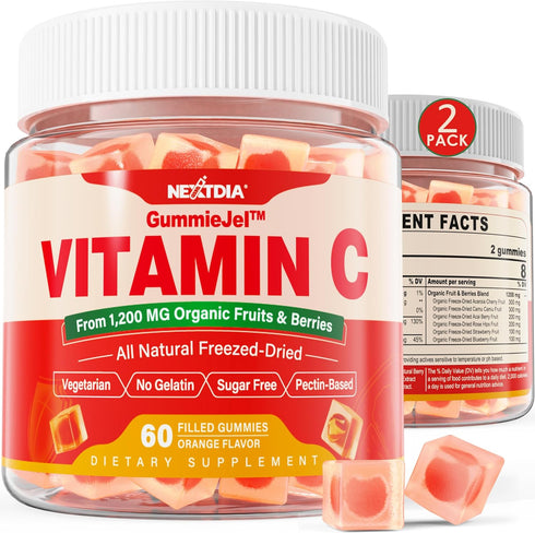 Whole Food Vitamin C Gummies for Adults & Kids, 2 Pack, Zero Sugar, 100% Natural, Immune & Collagen Support